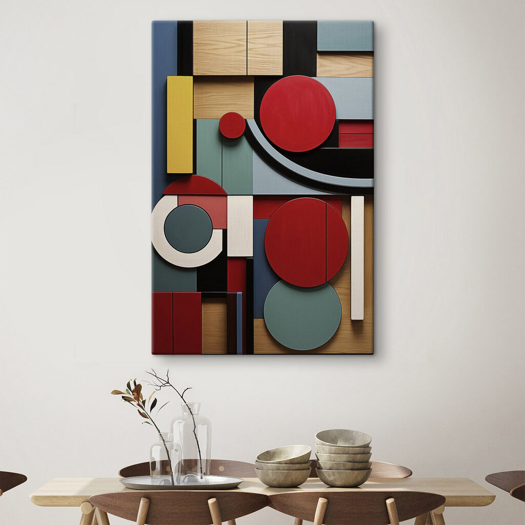 Colorful art piece with circles and squares