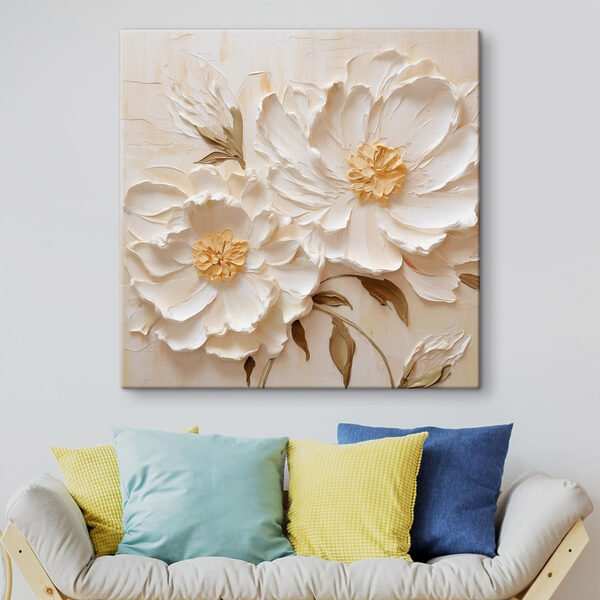 Tablouri Tablouri Flori albe cu frunze (SKU: s48146)