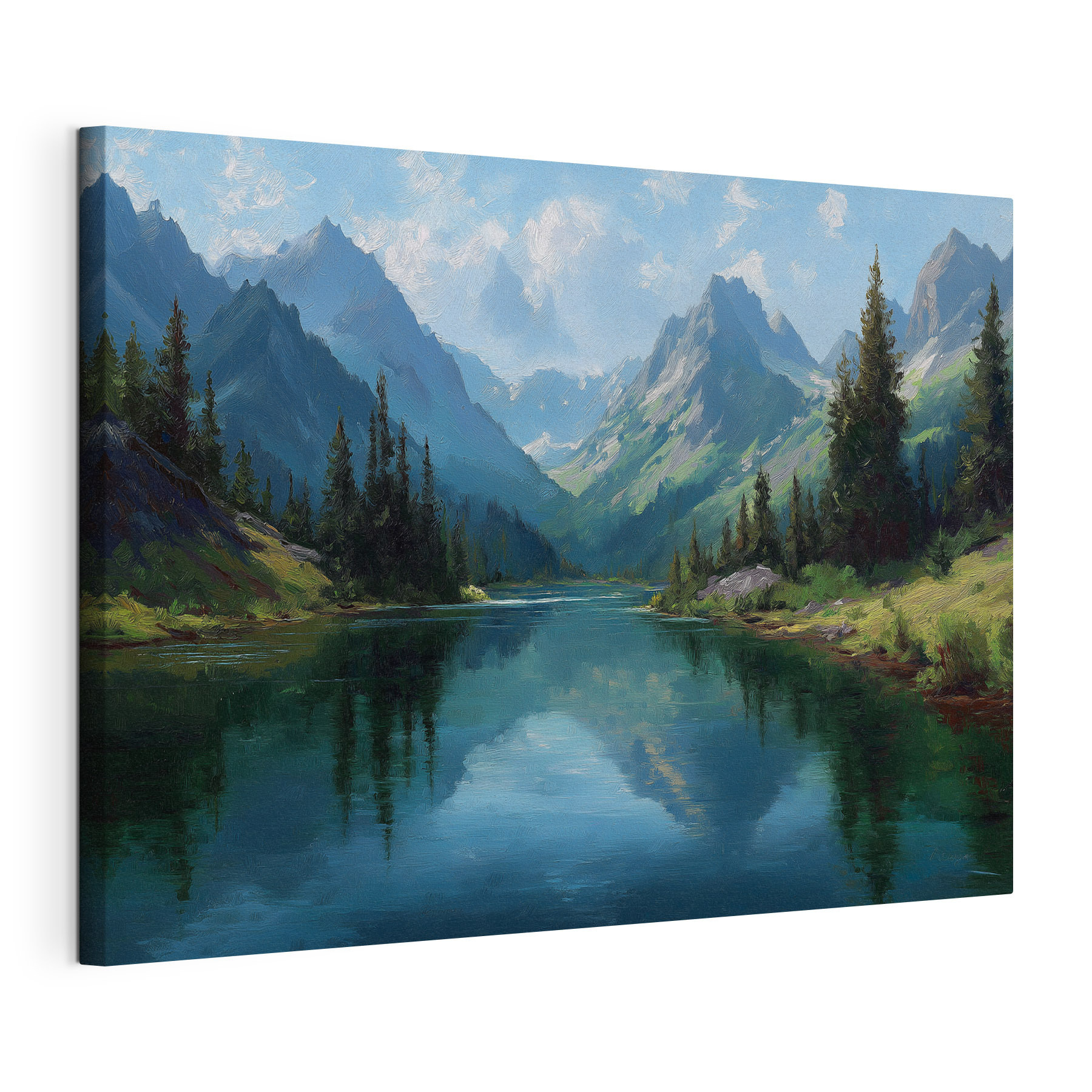 River with trees and mountains in the background