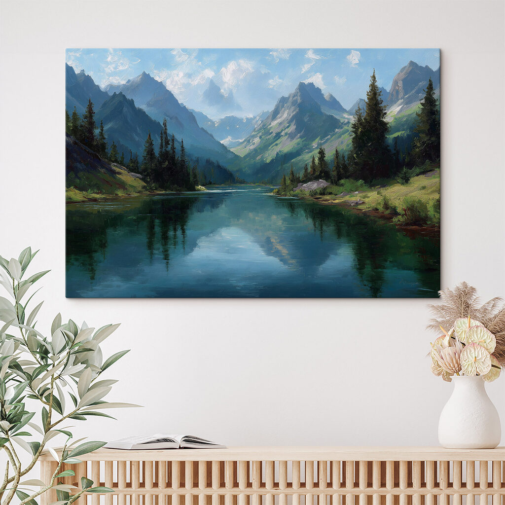 River with trees and mountains in the background