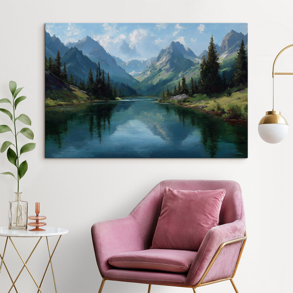 River with trees and mountains in the background
