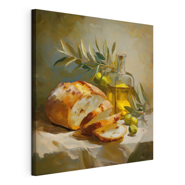 Tablouri Tablou reprezentând o natură moartă cu o pâine și măsline (SKU: s49529) Tablouri Tablouri Tablou reprezentând o natură moartă cu o pâine și măsline (SKU: s49529)