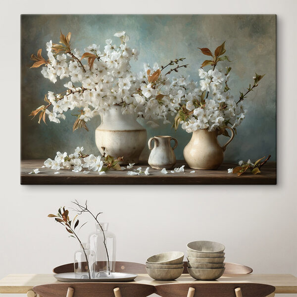 Tablouri Tablouri Buchet de flori albe în vaze (SKU: s49458)