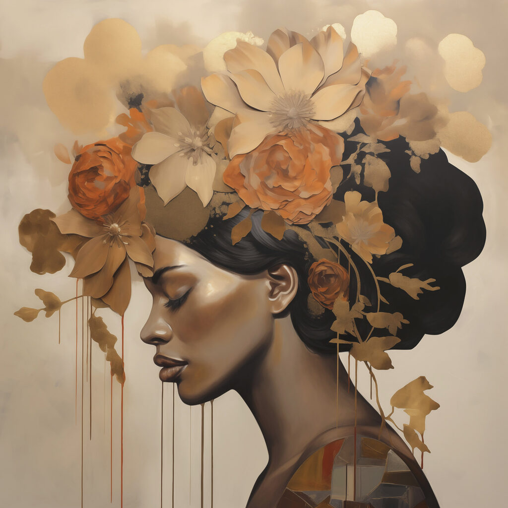 Painting of a woman with flowers in her hair