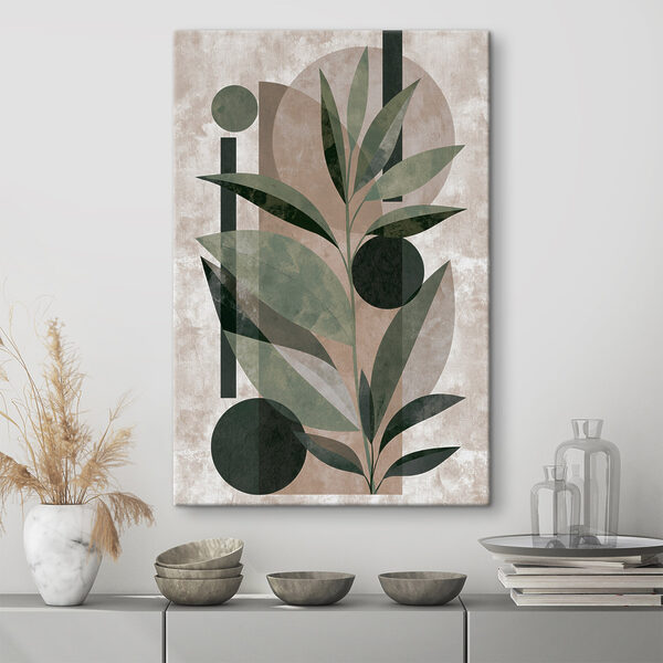 Tablouri Tablou reprezentând o plantă cu frunze și forme geometrice (SKU: s49414) Tablouri Tablouri Tablou reprezentând o plantă cu frunze și forme geometrice (SKU: s49414)