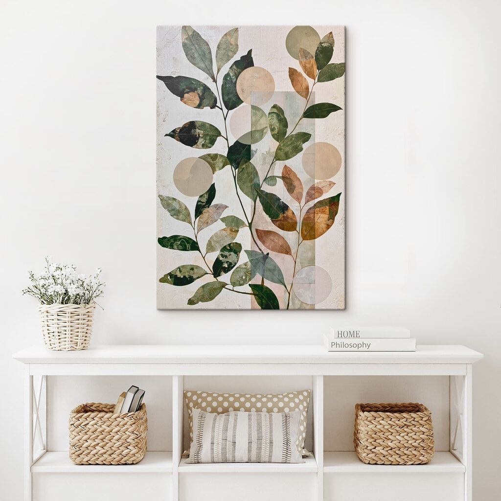 Painting of leaves and circles