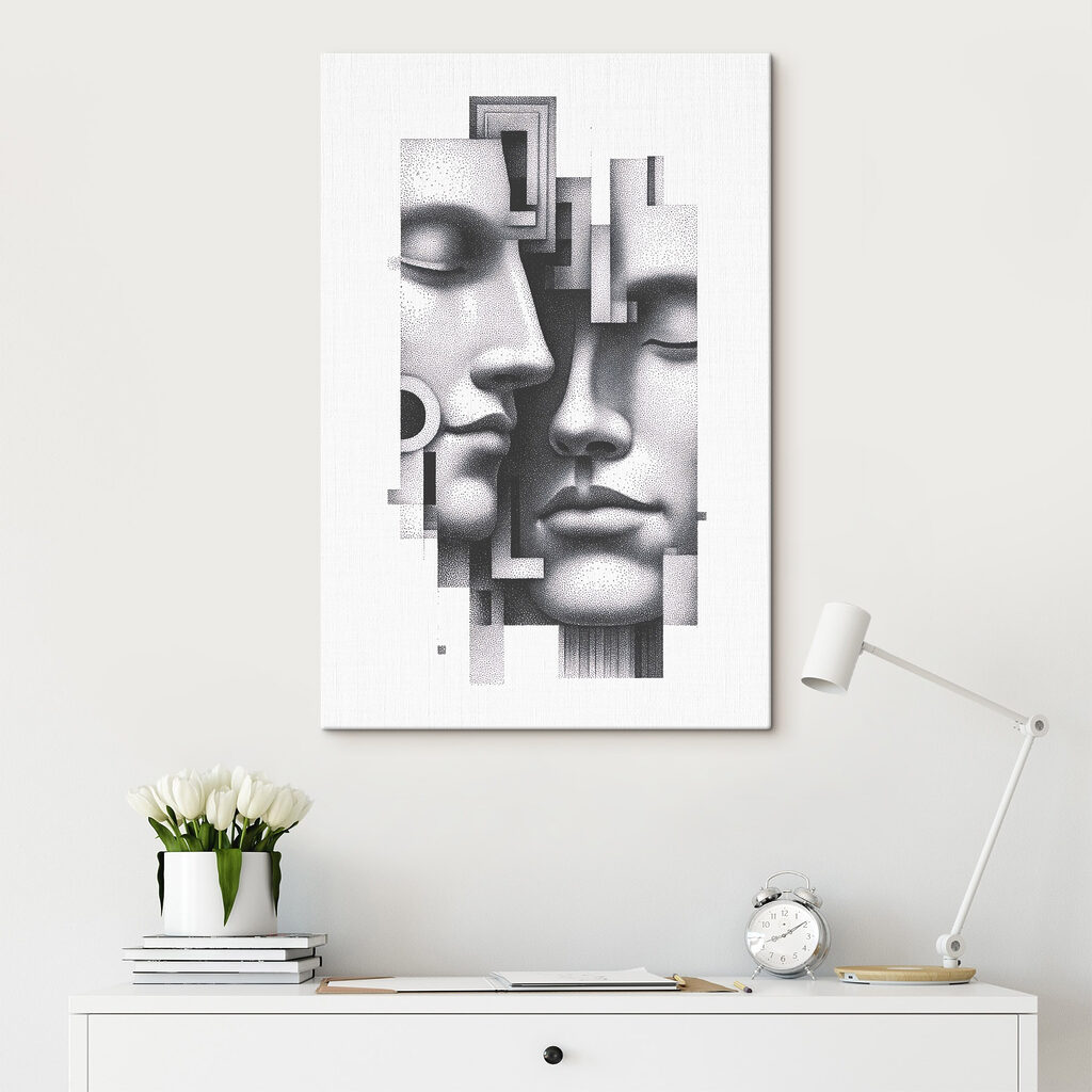 Black and white image of two faces