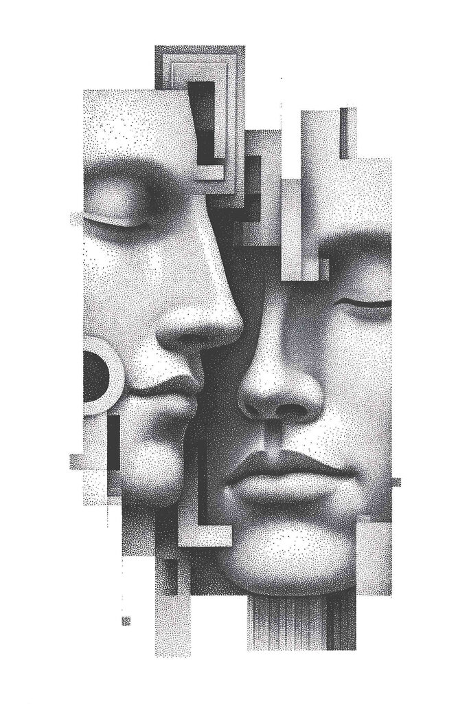 Black and white image of two faces