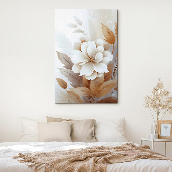 Tablouri Floare albă cu frunze maro (SKU: s45744) Tablouri Tablouri Floare albă cu frunze maro (SKU: s45744)