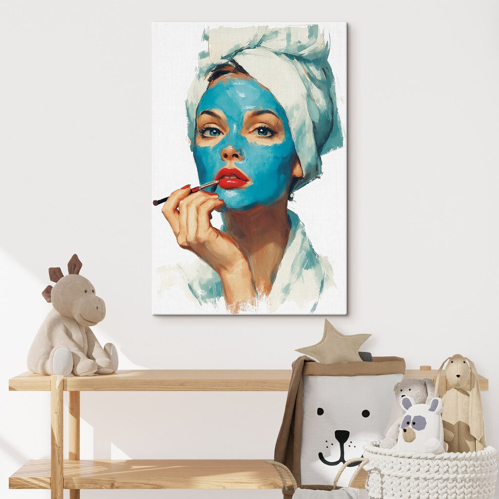 Woman with a blue mask on her face