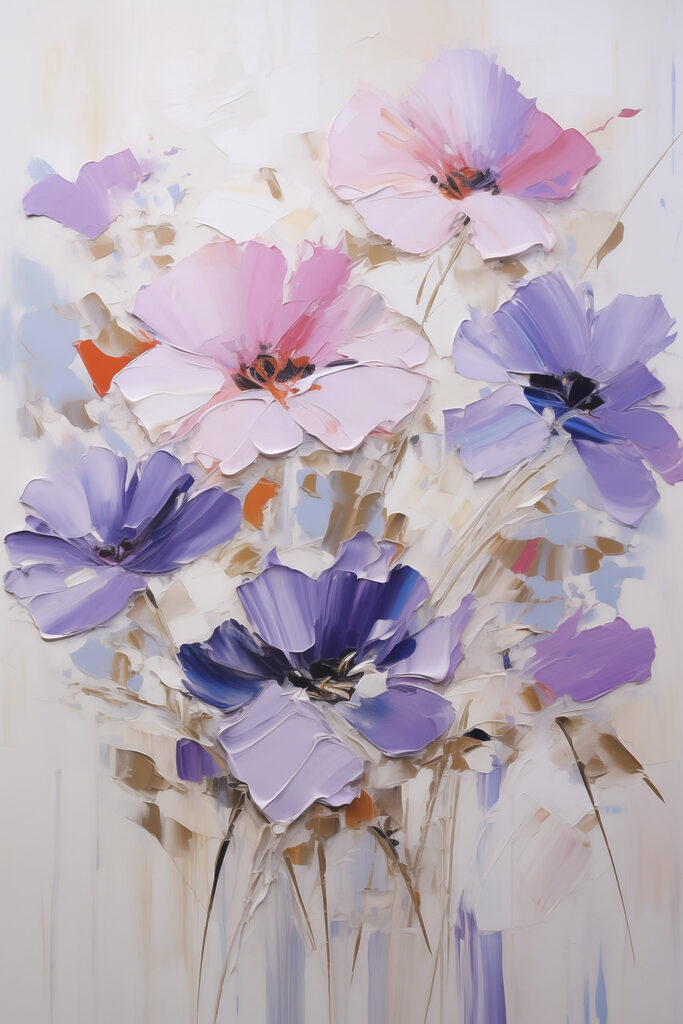 Painting of flowers on a white surface Painting of flowers on a white surface