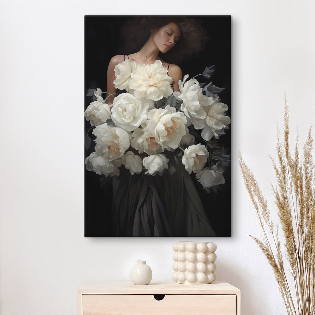 Woman holding a large bouquet of flowers