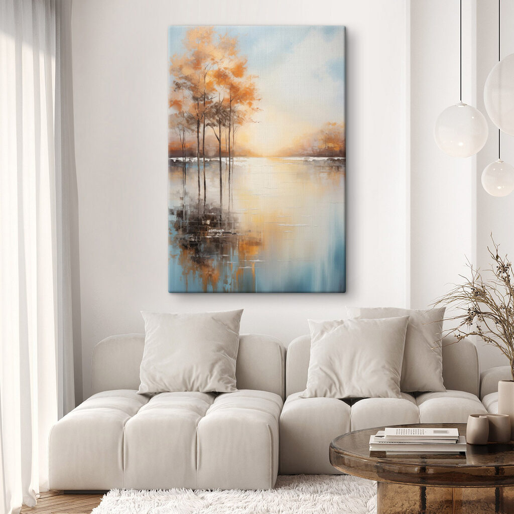 Painting of trees in a lake