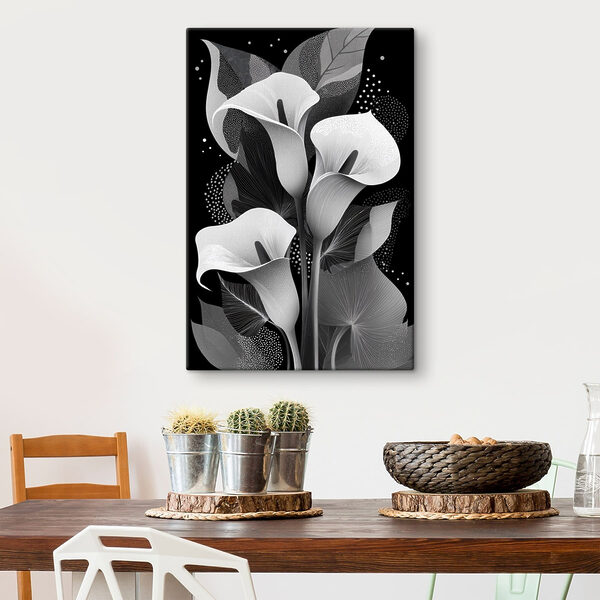 Tablouri Tablouri Ilustrație florală elegantă pe fundal negru (SKU: s49087)