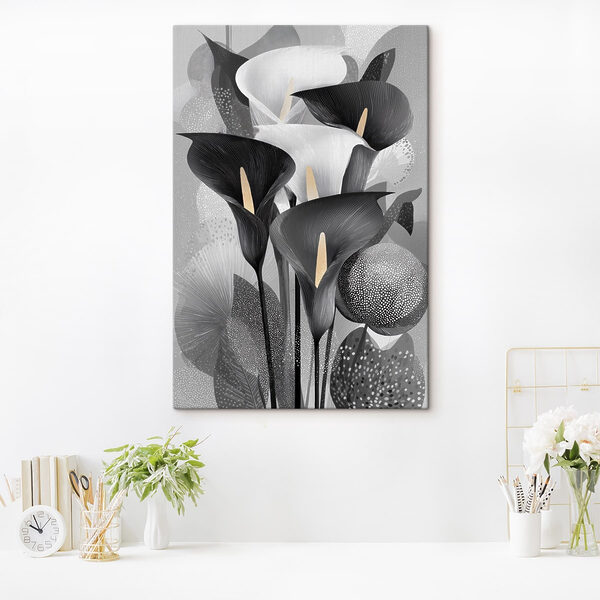 Buchet de flori albe și negre Tablouri Buchet de flori albe și negre