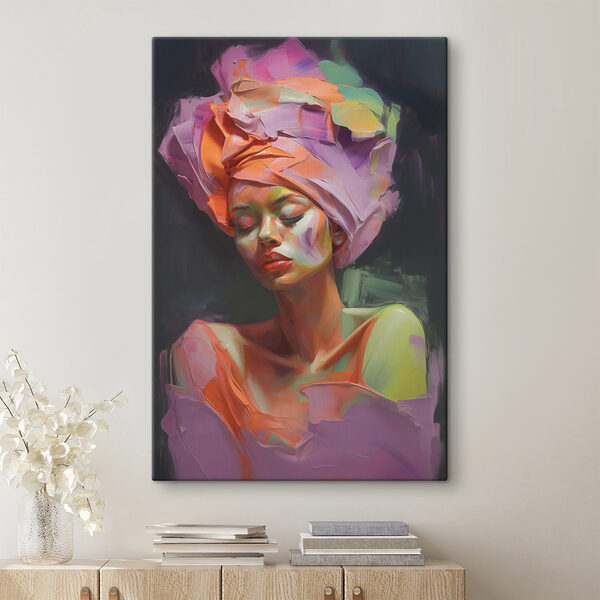 Tablouri Tablouri Femeie cu o țesătură colorată pe cap (SKU: s48927)