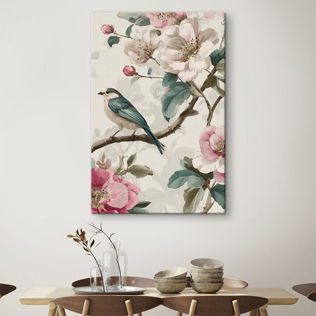 Bird on a branch with flowers