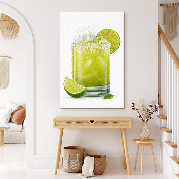 Tablouri Un pahar cu suc de lămâie verde, cu gheață și felii de lămâie verde (SKU: s48446) Tablouri Tablouri Un pahar cu suc de lămâie verde, cu gheață și felii de lămâie verde (SKU: s48446)