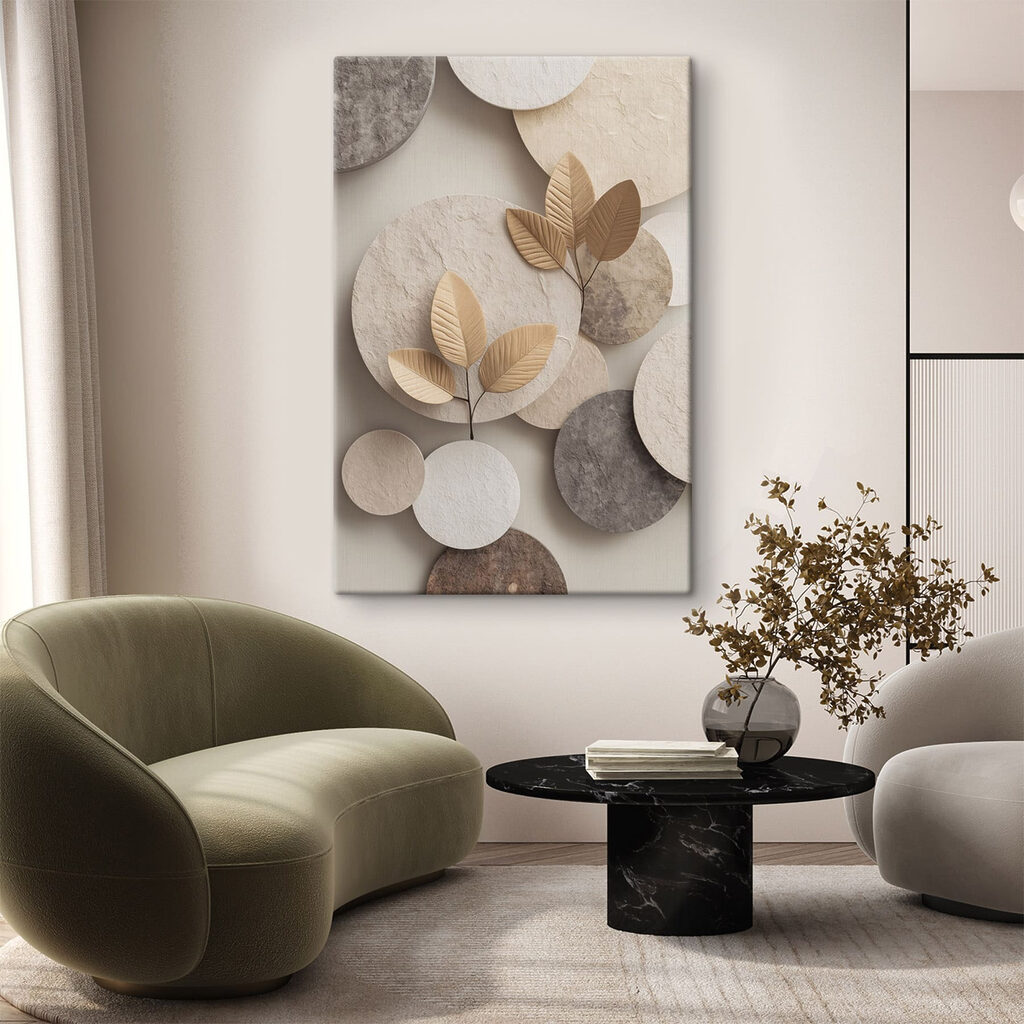 Group of circular objects with leaves