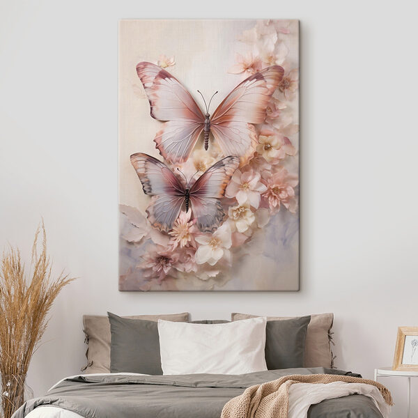 Tablouri Fluturi pe un perete cu flori (SKU: s48565) Tablouri Tablouri Fluturi pe un perete cu flori (SKU: s48565)
