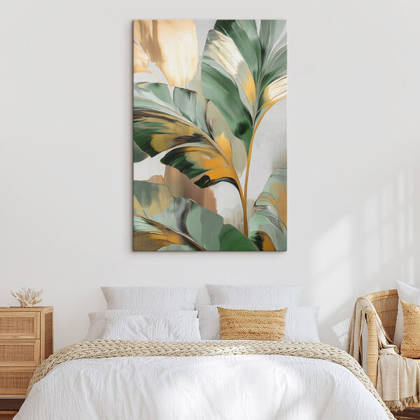 Tablouri Frunze tropicale pline de viață, în nuanțe intense (SKU: s48665) Tablouri Tablouri Frunze tropicale pline de viață, în nuanțe intense (SKU: s48665)