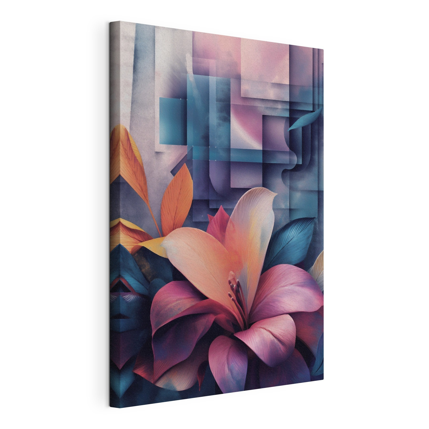 Vibrant blooms amidst abstract shapes Vibrant blooms amidst abstract shapes