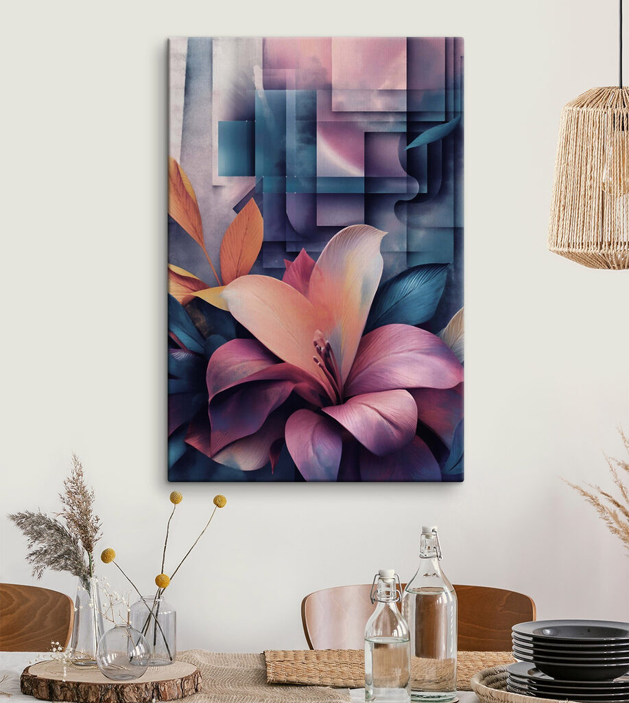 Vibrant blooms amidst abstract shapes Vibrant blooms amidst abstract shapes
