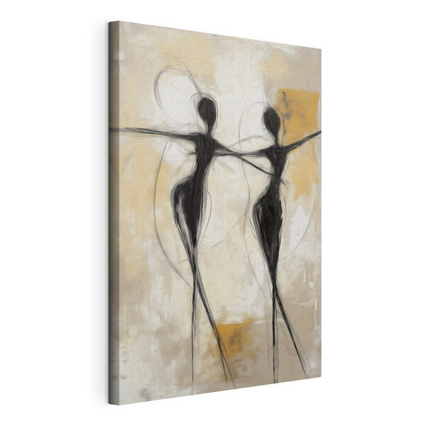 Black and white painting of two women dancing