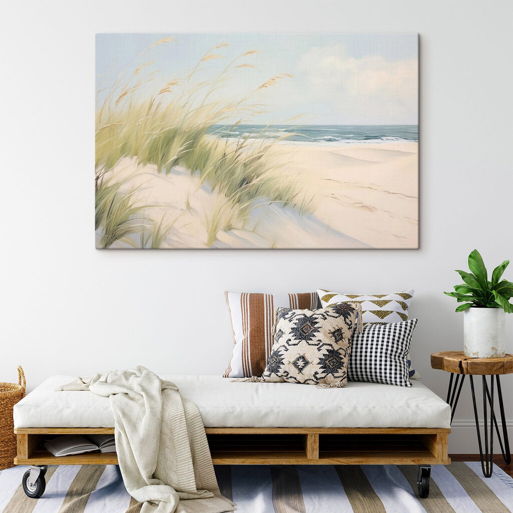 Beach with grass and sand