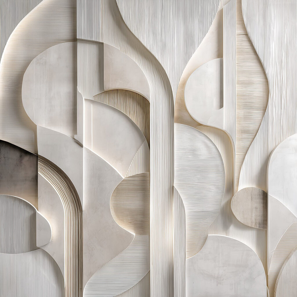 White wall with curved lines and curves