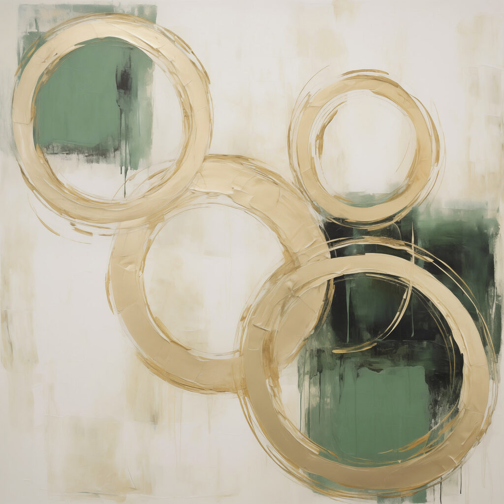 Painting of circles and green paint