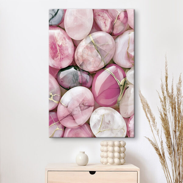 Group of pink and white oval shaped stones Group of pink and white oval shaped stones