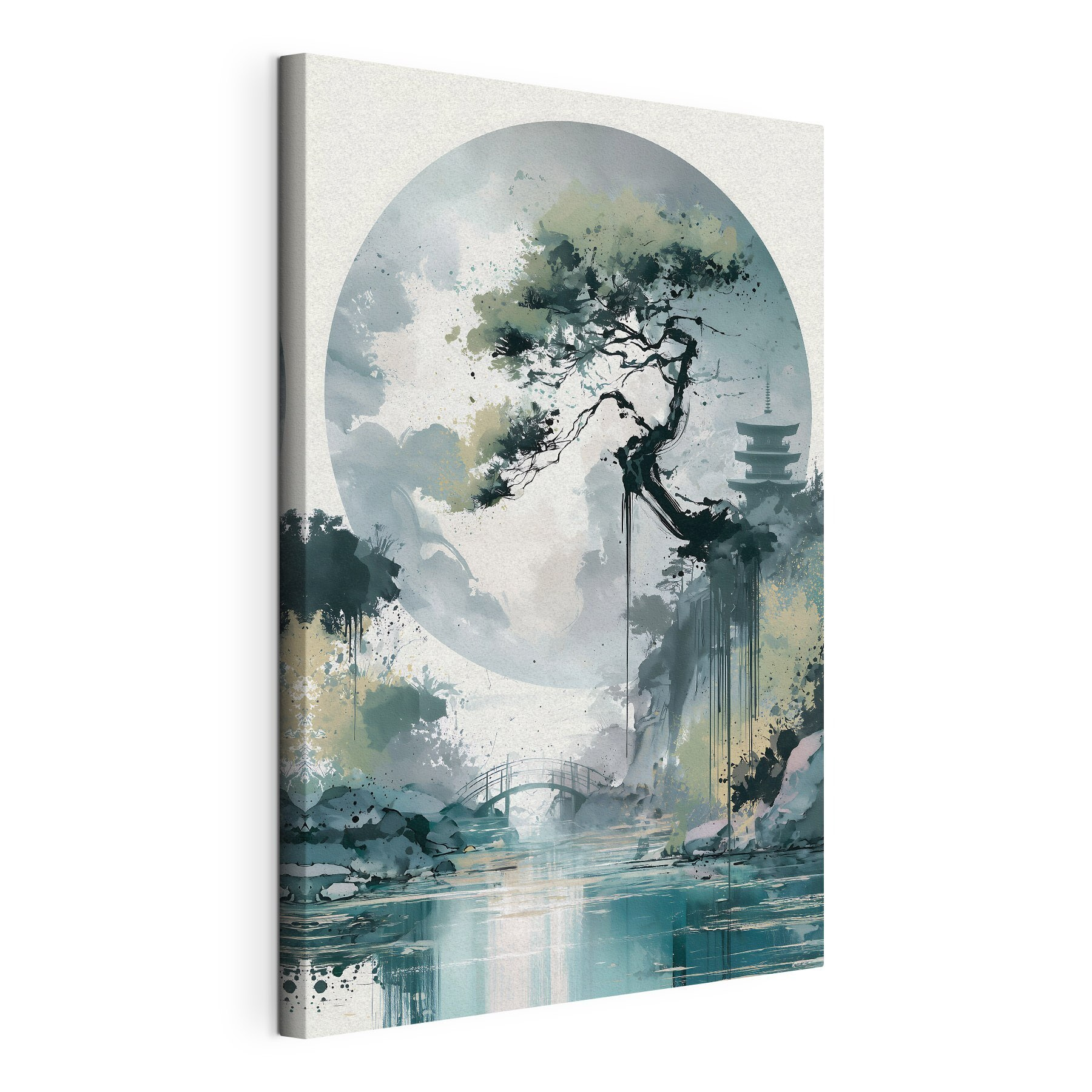Painting of a bridge and a tree