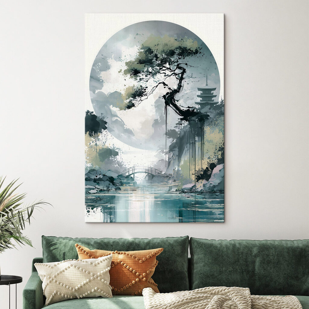 Painting of a bridge and a tree