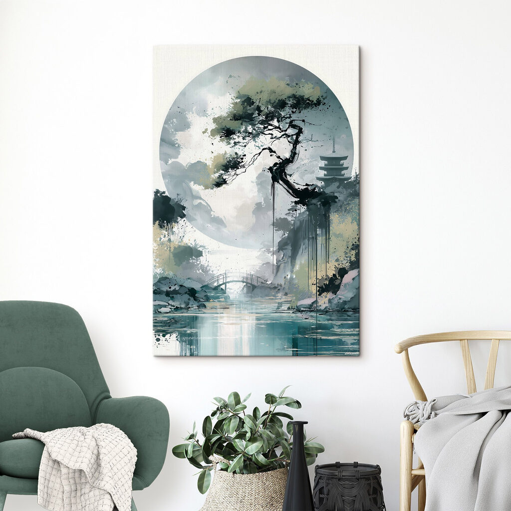 Painting of a bridge and a tree