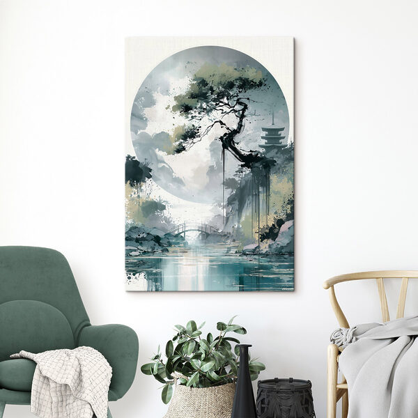 Painting of a bridge and a tree