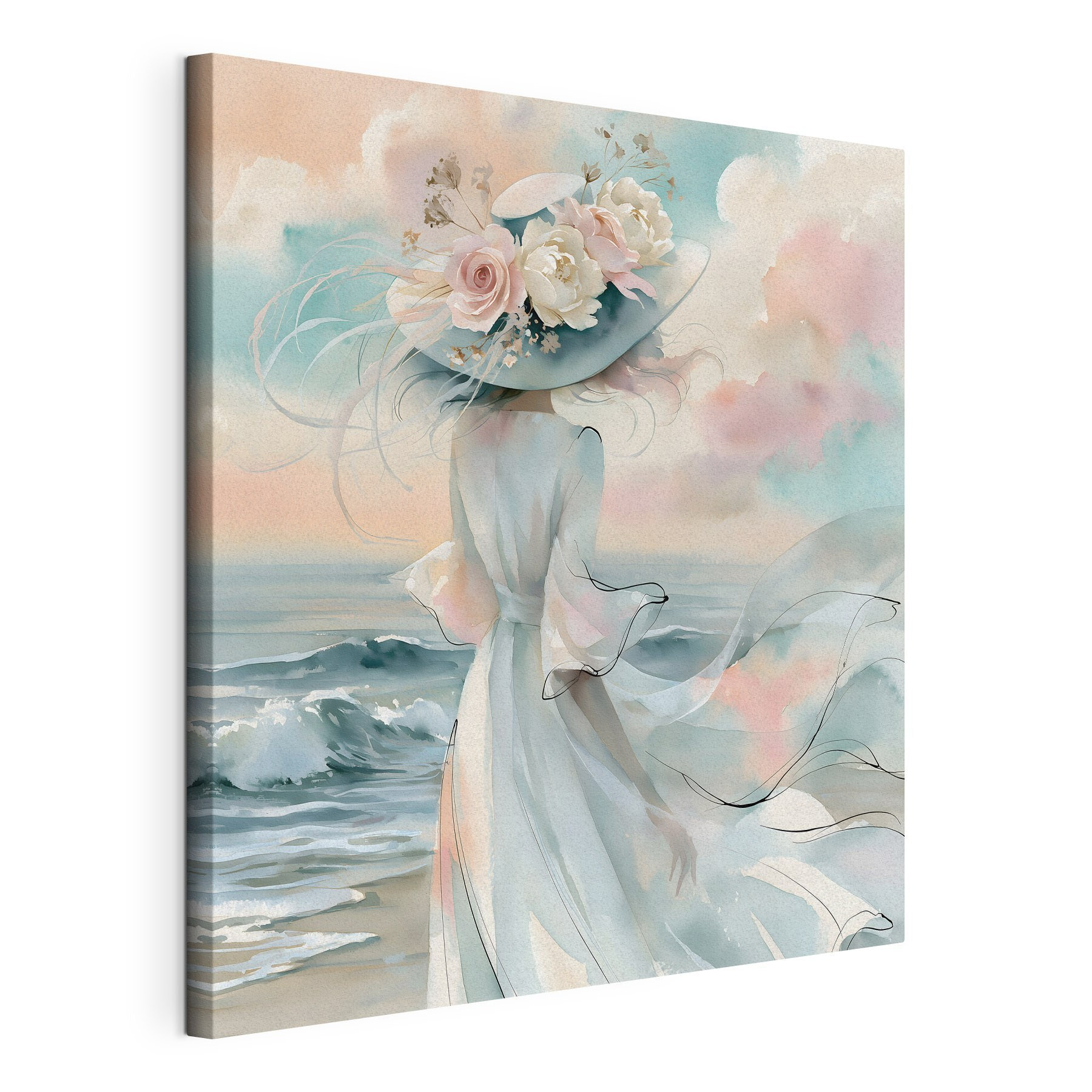 Woman in a dress with flowers on her hat
