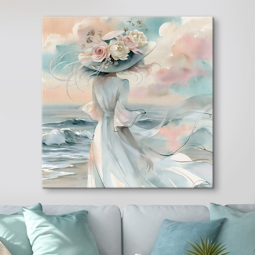 Woman in a dress with flowers on her hat