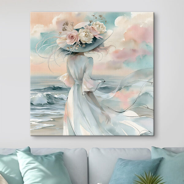 Woman in a dress with flowers on her hat