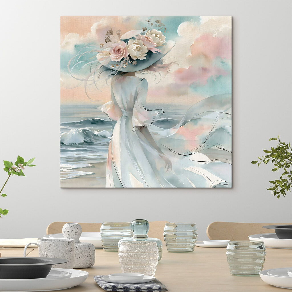 Woman in a dress with flowers on her hat
