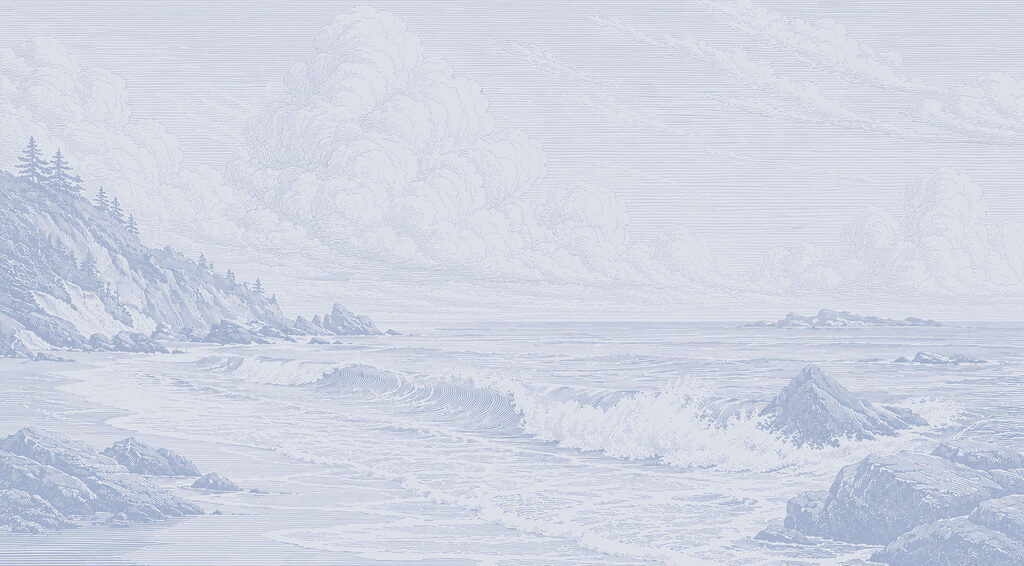Landscape with waves crashing on the shore