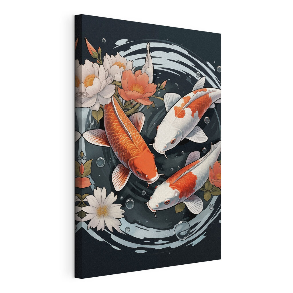 Group of fish swimming in water with flowers Group of fish swimming in water with flowers