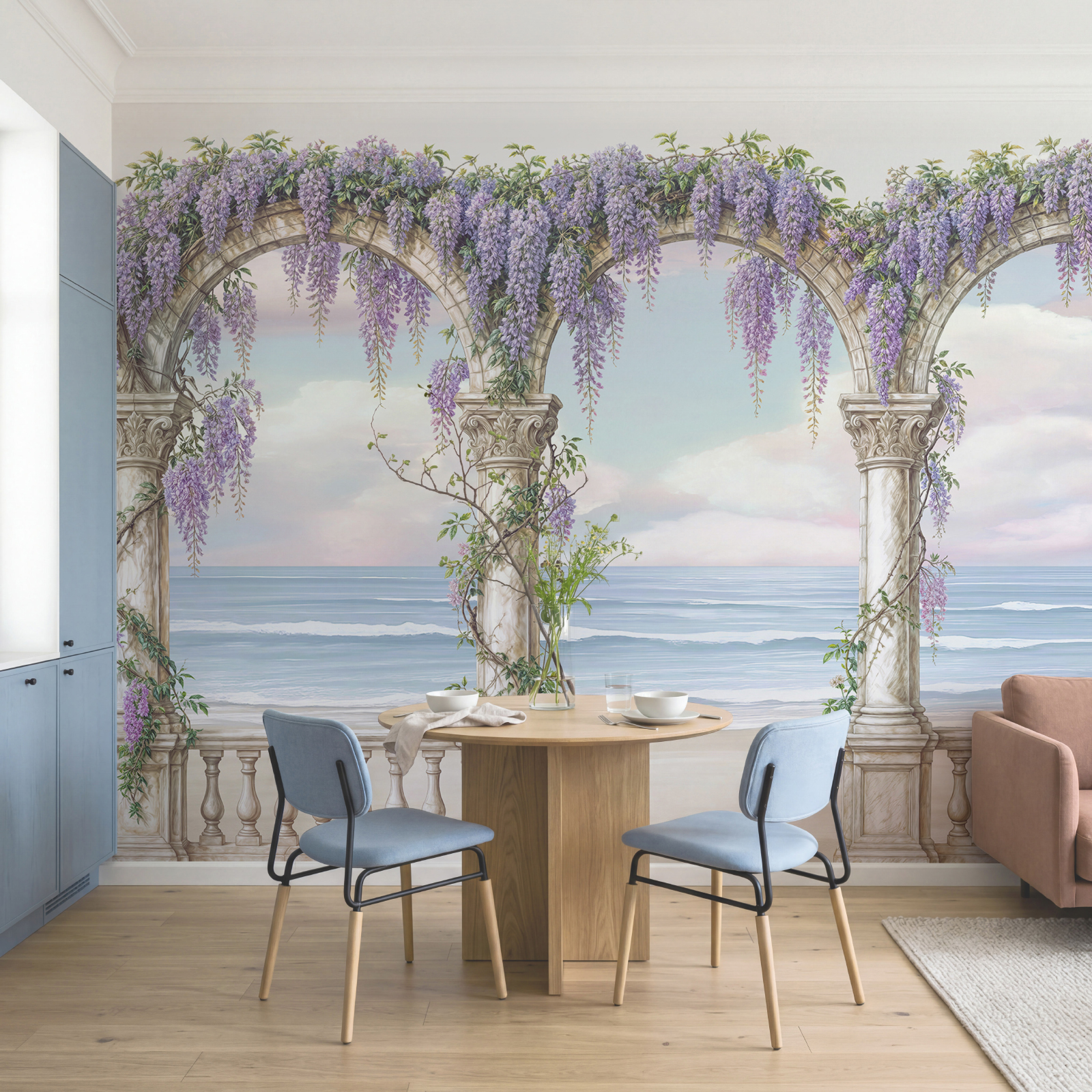 Tablou reprezentând o arcadă decorată cu flori violet Tablou reprezentând o arcadă decorată cu flori violet
