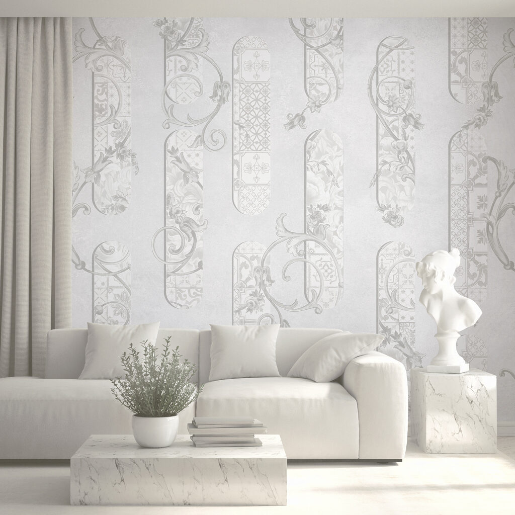 Tapet alb cu motive florale Tapet alb cu motive florale