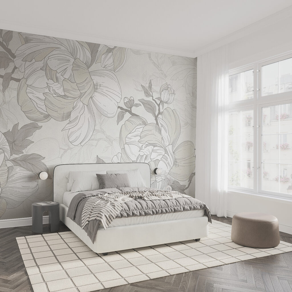 Motiv floral alb și gri Motiv floral alb și gri