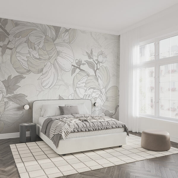 Fototapet Motiv floral alb și gri (SKU: t00851) Fototapet Fototapet Motiv floral alb și gri (SKU: t00851)
