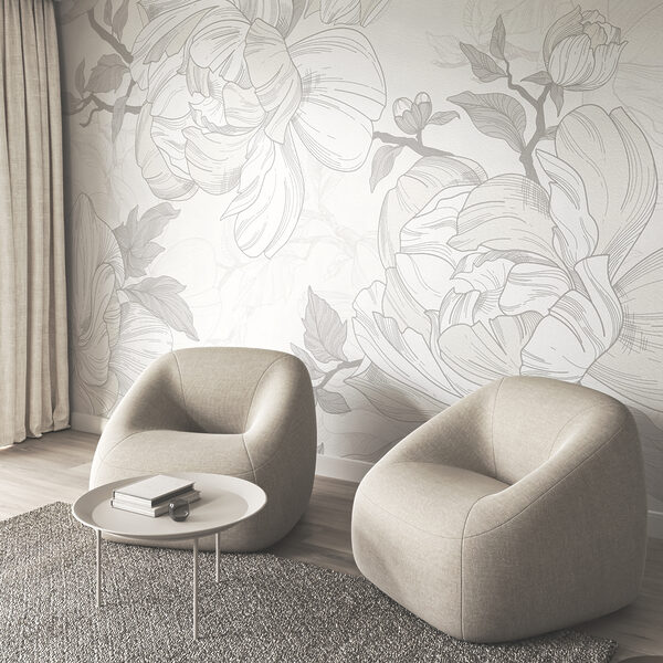 Motiv floral alb și gri Motiv floral alb și gri