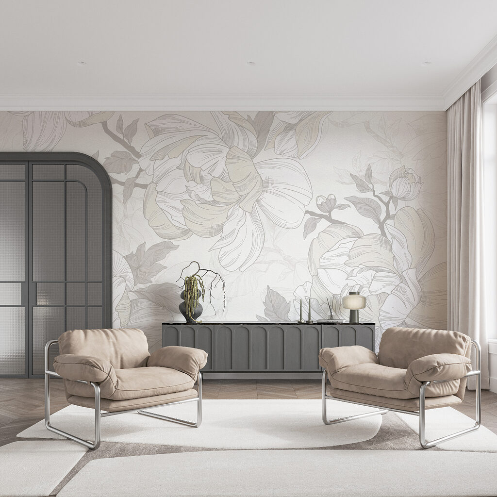 Motiv floral alb și gri Motiv floral alb și gri