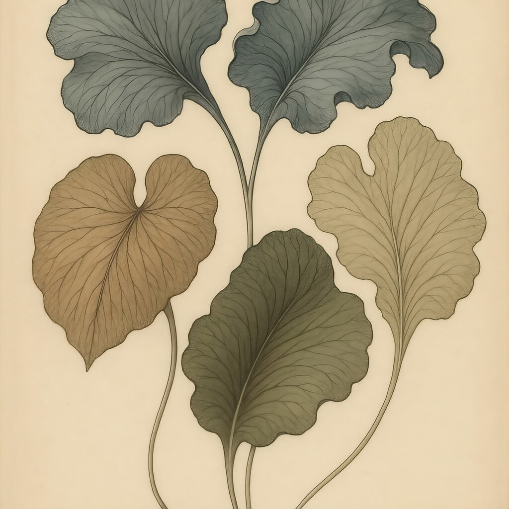 Drawing of leaves on a white surface