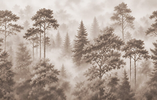 Foggy forest with trees